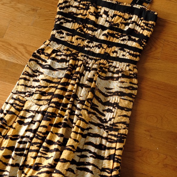 D&G Dolce & Gabbana Tiger Print Utility Cargo Mini Dress IT 42 Brown Yellow Y2K - Picture 3 of 12